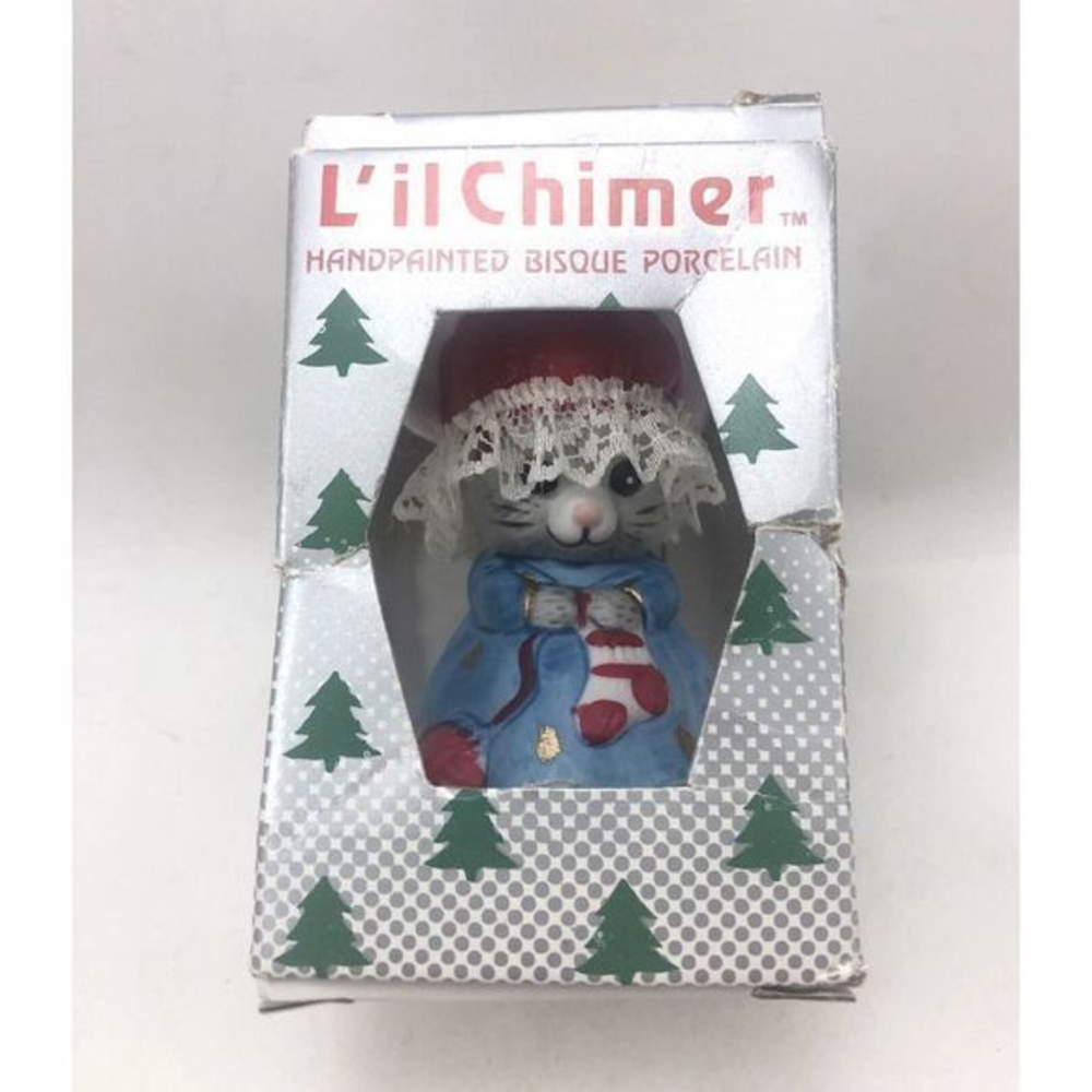 Vintage Lil Chimers‎ Christmas Ornament Bell Jasco Bisque Porcelain Mouse 1985